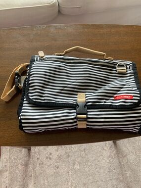 Skip Hop Black & White Striped Clutch with Tan Handle